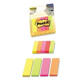 Page Markers, Five Neon Colors, 5 Pads of 100 Strips/Each, 500/Pack