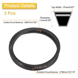 uxcell 3 Pack B105 Classic Black V-Belt, 108" Outside Circumference, Industrial Rubber V-Belt for Machinery Equipment