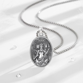 EUDORA Sterling Silver Triple Moon Goddess Necklace for Women, Vintage Wiccan Necklaces Hecate Hekate Pendant Religious Amulet Pagan Protection Jewelry Gift for Women Best Friend Sister, 20"+2"