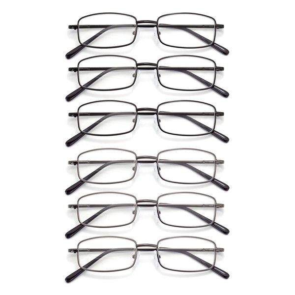 Autojouls 6-Pack Metal Reading Glasses Blue Light Blocking Spring Hinge