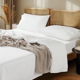 LBRO2M 100% Cotton Sheets Set Deep Pocket 24", 1000 Thread Count Queen Size 4 Piece Bed Sheet Sets Soft Comfortable Bedding All Season (Queen, White)