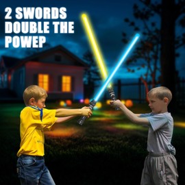 2-Pack Expandable Light-Up Swords for Kids | 15-28 Inch Auto-Color LED Blades with Motion Sounds | CPSC Certified Role Play Battle Gear