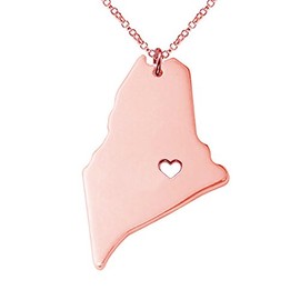 Meiligo 18K Gold Silver Country Map Charm Pendant Maine State Map Necklace Jewelry (Rose Gold)
