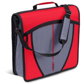 Case-it Case it Mighty Zip Tab School Zipper Binder Red 3 Inch O Ring 600 Sheets