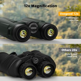 usogood Binoculars for Adults with BaK-4 Prisms & FMC Lens, 12x50 Green Binoculars for Bird Watching Traveling Hiking Hunting and Stargazing