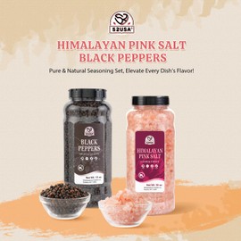 52USA Whole Black Peppercorns 18 oz + Himalayan Pink Salt (Coarse Grain) 39 oz, Salt and Pepper Grinder, Black Peppercorn Refil, Kosher Salt for Grinder Refill, Pink Himalayan Sea Salt, 2 Piece Set