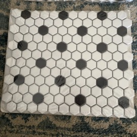 Satori By Anatolla White Black Floor Tile Porcelain Mosaic Hexagon 1 Sheet 10.16