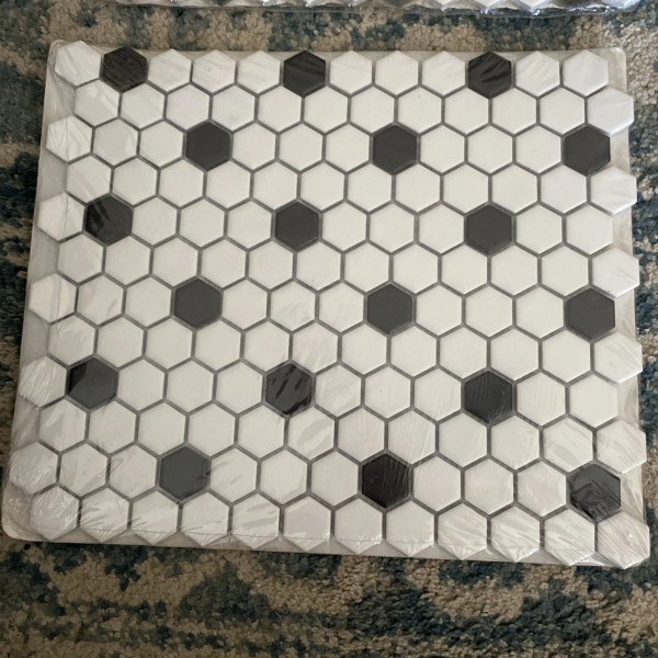 Satori By Anatolla White Black Floor Tile Porcelain Mosaic Hexagon