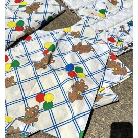Handmade Vintage Nursery Curtains / Sheets / Diaper Holder 80’s Balloons Teddy Bear Crib