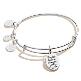 Alex and Ani Because I Love You Mom Expandable Wire Bangle Bracelet for Women, Bonded by Love Charm, Shiny Antique Silver Finish, 2 to 3.5 in