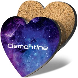 1 x Heart Coaster - Name Clementine Space Universe Galaxy Stars Letter Lettering Initial Cork Backed MDF Glossy Tea Coffee Accessory #262852