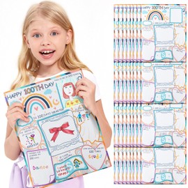 BeYumi 32Pcs Boho Rainbow Happy 100th Day of School Poster My 100th Day Fill In Posters All About Me Poster DIY Color Educational Chart Poster for Kids Kindergarten Preschool Elementary Activities