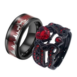 ringheart Couple Rings Antlers Design Black Matching Ring 1CT AAA CZ Women Wedding Ring Sets for Him and Her Rings, women size8 & men size9, Paper, Cubic Zirconia
