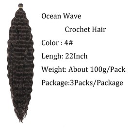 Ocean Wave Crochet Hair 22 Inch 3 Packs Deep Wave Braiding Hair Deep Curly Twist Crochet Hair For Black Women Synthetic Wavy Braiding Hair Extensions(AC-22Inch,Black Brown)