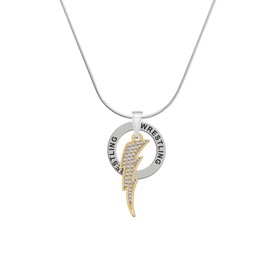 Delight Jewelry Goldtone Large Clear Crystal Lightning Bolt - Wrestling Ring Charm Necklace, 18"