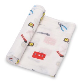LollyBanks Muslin Swaddle Blankets, 100% Organic Cotton Muslin Baby Blanket, Soft Swaddle Blanket 47 x 47 Inches Newborn Blanket, Baby Boy Blanket Baby Essentials, Registry (Tool Box Print)