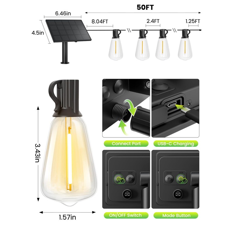 Svater 50FT Solar String Lights Outdoor with Remote, ST38 Patio