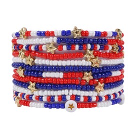 Red White and Blue Bracelets for Women America 4th of july USA Bracelets Patriotic Stretchy Stackable Beaded Bracelet Gifts Independence Day Jewelry 12pcs