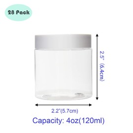 suituts 28 Pack 4 oz (120 ml) Plastic Jars with White Lids, Slime Jar/Containers with Lids, Storage Favor Jars/Empty Plastic Jars for Body Butter, Cosmetics, Scrub (Clear)