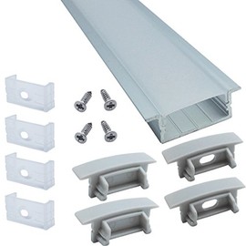 Litever 6-Pack 1M/3.3ft Wide Recess Embeded Aluminum LED Channels with Oyster Diffuser Covers End Caps Mounting Clips for Max 18mm Wide LED Strip Mouning -LL-007-WR-[6 Pack]