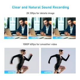 2K Webcam, FHD Computer Streaming Camera with 2K/30fps, 1080P/60fps, Autofocus, Dual Noise-Cancelling Microphones and Tripod, for Computer/Zoom/Skype/Teams/Laptop/MacBook/Windows