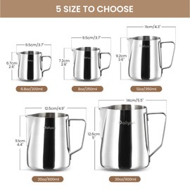 Milk Frothing Pitcher, Dailyart 12oz/350ml Milk Frother Cup 304 Stainless Steel Milk Steamer Cup with Scale, Espresso Machine Accessories, Milk Pitcher with Art Pen for Cappuccino Coffee Latte Art