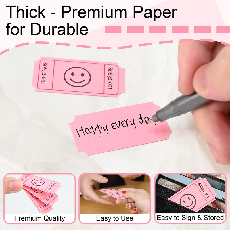 L LIKED 500 Raffle Tickets, Smile, Pink (6 Color Selection),