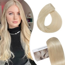 Elailite Clip-In Real Hair Extensions, 5 Pieces, Remy Hair Extensions with 12 Clips, 55 cm - 75 g, Straight Hairpieces, Natural Hair Extensions for Women, #60 Bleach Blonde