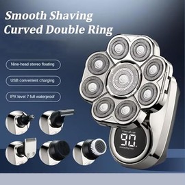 9.0 Shaver Ultra 9D Floating Head Shavers for Bald Men with Led Display Cordless Rechargeable Ipx7 Waterproof Wet/Dry Rotary Shaver (1 Set)