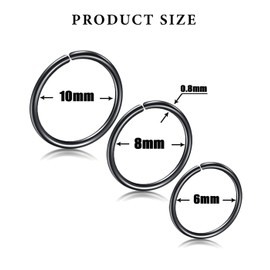 IUDWCG 9pcs Stainless Steel Nose Ring Ring Seamless Round Earrings Pierced Earrings Jewelry 3 Sizes (Black)