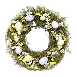 Decorative Faux Easter Wreath- Artificial Display with Easter Eggs and Florals – Hanging Wall or Door Décor –Decoration, Artificial Foliage – Indoor and Outdoor Use – By TRIXES