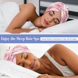 Arqumi Arqumi Double-Layer Bonnet for Sleeping Women, Satin Silk Hair Sleeping Bonnet, Pure Adjustable Night Cap for Curly Braids Hair with Elastic and Soft, Pink