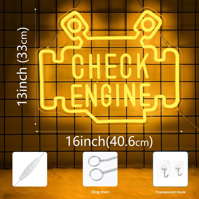 Check Engine Neon Signs for wall decor, Garage Neon Sign