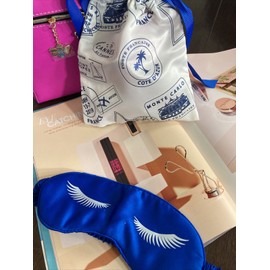 Lancôme LANCOME silky drawstring pouch Bag + Sleep Eye Mask Travel white black set New