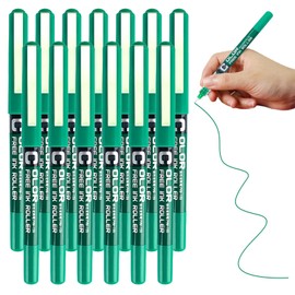 ELLECILA 13 Pack Green Rollerball Pens, 0.5mm Fine Tip Green Ink pen for Smooth Writing, Quick-Dry No Smudge, Ideal Pens for School, Home or Work Stationery Supplies