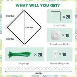 20 Pcs Chain Trellis for Climbing Plants Indoor & Outdoor, Garden Wall Trellis for Climbing Plants, Plant Vine Support, DIY Vine Trellis for Monstera, Pothos, Ivy, Wisteria, Houseplants Accessories