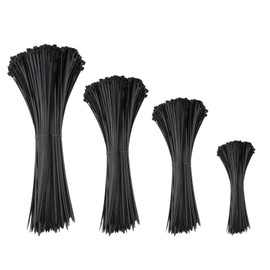 Zip Ties Assorted Sizes 4+6+8+12 inch, 200 Pack, Black Cable Ties, UV Resistant Wire Ties for Indoor and Outdoor Use, LOCKLOCK