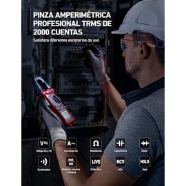 AstroAI Multimetro de Gancho, Pinza Amperimétrica, Multímetro Digital Automático, Medidor de Corriente Voltaje AC/DC, Corriente alterna，Resistencia, C