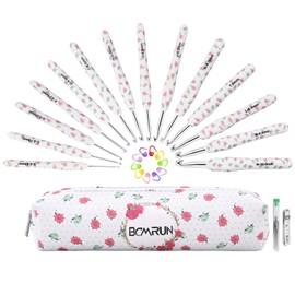 BCMRUN Crochet Hooks Crochet Gifts,14Pcs Flower Pattern 2.25mm(B)-10mm(N) Soft Grip Metal Crochet Needles for Crocheting Knitting & Crochet Supplies Weave Yarn Craft Kits for Crochet Lovers (White)