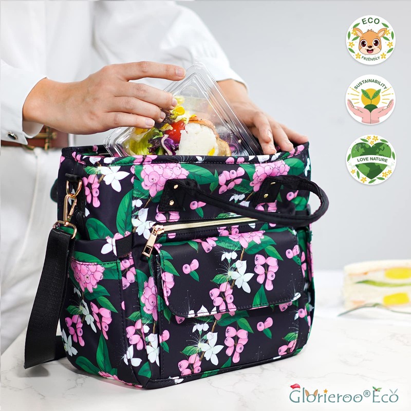 GLORIEROO® ️ デラックスランチバッグ レディース - 漏れ防止 断熱ランチボックス 女性用 濡れ防止 マルチポケット