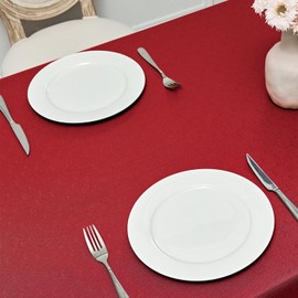 Veblandy Rectangle Tablecloth Waterproof 52x70 inch Linen Textured Table Cloth Stain and Wrinkle Resistant Washable, Decorative Fabric Table Cover for Dining, Party and Camping, Red