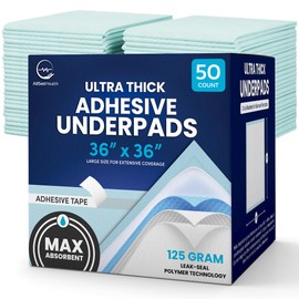 50 Pack Adhesive Disposable Bed Pads for Adults 125 Gram - 3XL 36"x36" Non Slip Chucks Pads Disposable Adult, Incontinence Bed Pads - Disposable Underpads, Waterproof Heavy Duty Pee Pads for Adults