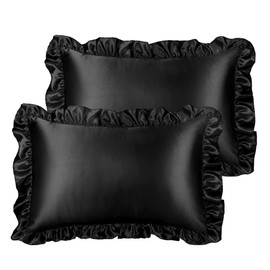 PiccoCasa Satin Pillowcase, Frill, Cooling Rayon, Envelope Type, Cool to the Touch, Set of 2, Silky Soft, Double-Sided Pillowcases, Plain, Odor Resistant, Beautiful Skin, 16.9 x 24.8 inches (43 x 63 cm)