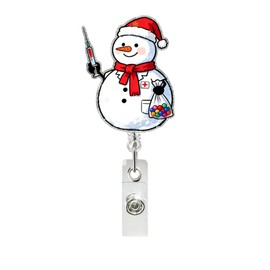 Christmas Nurse Snowman Badge Reel Retractable Cute Snowman Badge ID Badge Holder, Festival Nurse Badge Reels with 360° Rotation Alligator Swivel Clip for Office Doctor Teacher Student Name Card