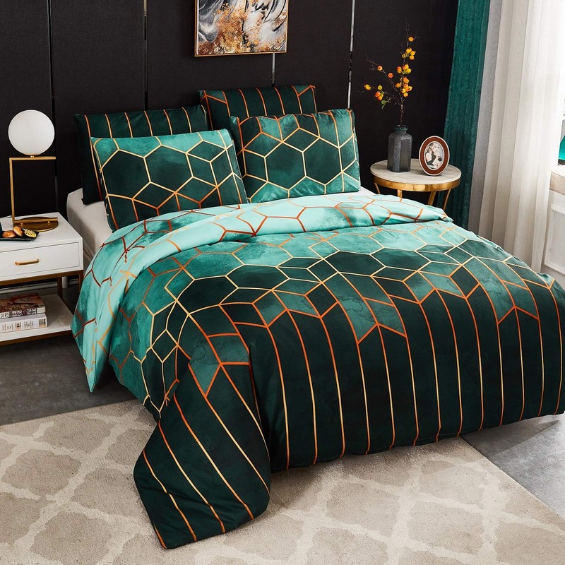Luofanfei Geometric Bed Linen 2/3 Piece Checked Botanical Floral Pattern