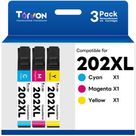 Torvon Remanufactured Ink Cartridges Replacement for Epson 202XL Ink Cartridges Multipack 202 T202 T202XL Compatible with Epson Workforce WF-2860 Expression Home XP-5100 Printer(C/M/Y 3-Pack)