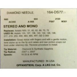 Pfanstiehl PHONOGRAPH NEEDLE Jukebox Needle for Wurlitzer 1050 3600 3800 7500 164-DS77