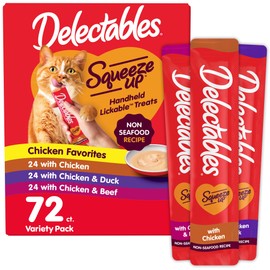 Delectables Squeeze Up Non-Seafood Variety Pack, Creamy Squeezable Puree, Lickable Wet Cat Treats, Grain Free, No Added Fillers, No By-Products, No Added Preservatives, 0.5 Ounces Tube, 72 Tubes Total