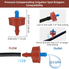 60PCS 0.5 GPH Pressure Compensating Drip Irrigation Spot Watering Drippers/Emitters, Self-Cleaning Constant Flow Drip Irrigation Emitters Heads Irrigation Drippers Parts for Drip Irrigation System