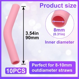 HINZIC 10Pcs Metal Straw Silicone Tips 5/16 IN Wide(8mm Outer Diameter) Food Grade Rubber Straw Covers Flex Elbow Straws Replacement Tip for Stainless Steel Metal Straws - Pink